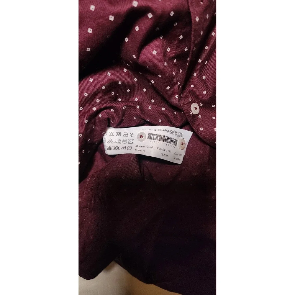 NWT Massimo Dutti Men Burgundy Dot Print Button Down Shirt Sz S Preppy Old Money